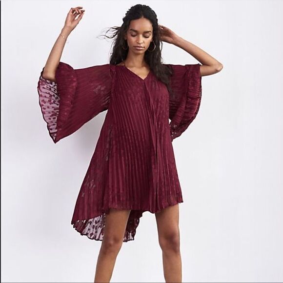 Anthropologie Toulon Pleated Mini Dress Plum S - Picture 1 of 9